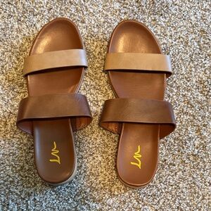 Brown and Tan Slide Sandals